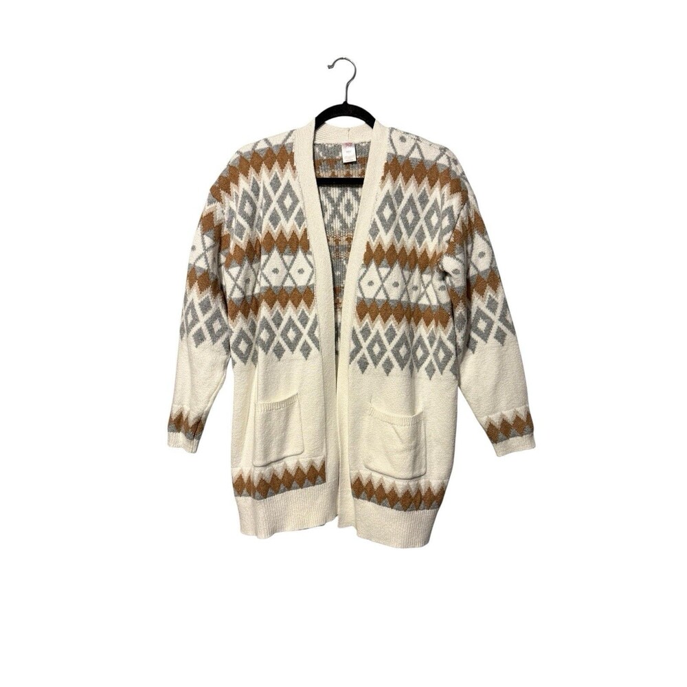 North Pole Trading Open Front Fair Isle Cardigan Oversized S Fits Like L White